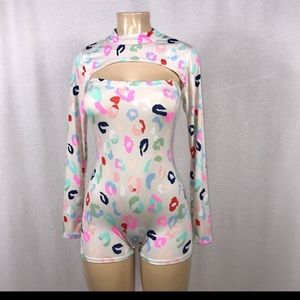 2 Pc Romper & Crop Jacket Animal Print